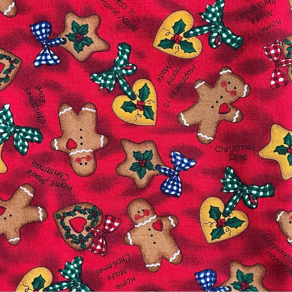 Vintage 1997 Ro Gregg Home Made Christmas Love Red Gingerbread Fabric 64"x42"
